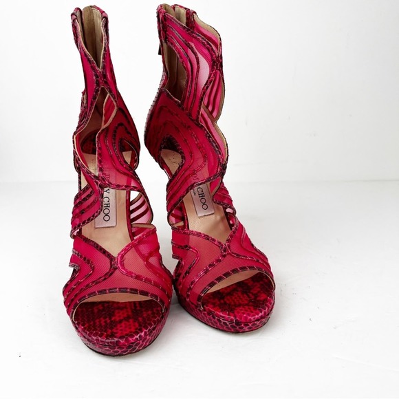 SZ 36.5 Jimmy Choo Pink Red Patent SnakeSkin Leather Heels - Picture 6 of 9